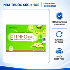 (Hàng chính hãng) Viên Uống Vitamin E Thiên Nhiên Etinfo 400IU Hộp 30 Viên- Hỗ Trợ Chống Oxy Hóa, Dưỡng Da Sáng Mịn Màng