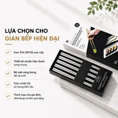 (Hàng nhập khẩu) Bộ 10 Đôi Đũa Inox 316 GUME GM-D1882 Chống Trơn Trượt - Màu Bạc
