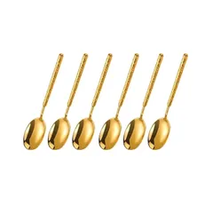 (Hàng nhập khẩu) Bộ 6 Thìa Inox 316 Màu Vàng GUME GM-D1301 Cán Dài 21cm Hoa Văn Hàn Quốc