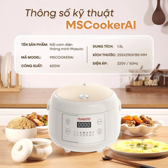 (Hàng chính hãng) Nồi Cơm Điện Masuto MSCookerAI 1.5L - Biết Nói Tiếng Việt, Lòng Nồi Ceramic Chống Dính