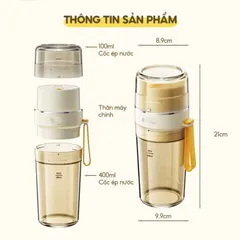(Hàng nhập khẩu) Máy Xay Sinh Tố Cầm Tay Bear SB-MX04K Bản Quốc Tế - 2 Cối 400ml + 100ml, Lưỡi 12 Cánh