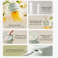 (Hàng nhập khẩu) Máy Xay Sinh Tố Cầm Tay Bear SB-MX04K Bản Quốc Tế - 2 Cối 400ml + 100ml, Lưỡi 12 Cánh