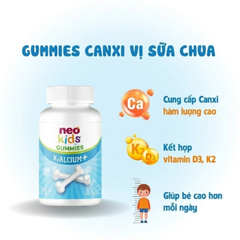 (Hàng nhập khẩu) Kẹo Dẻo Neo Kids Gummies K2ALCIUM+ Lọ 60 Viên - Bổ Sung Canxi, Vitamin D3, K2 Cho Bé