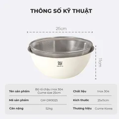 (Hàng nhập khẩu) Bộ Rổ Chậu Inox 304 GUME GM-DR0025 Size 25cm - Thiết Kế 2 Trong 1