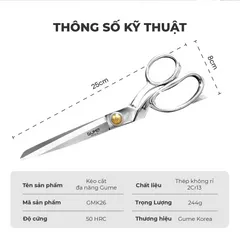 (Hàng chính hãng) Kéo cắt thực phẩm đa năng Gume GMK26 bằng thép không gỉ