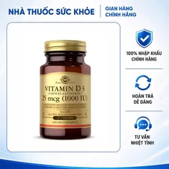 Viên uống Solgar Vitamin D3 1000IU - Hỗ trợ hấp thu canxi và tăng cường miễn dịch, giúp xương răng chắc khỏe - 90 viên nhập khẩu