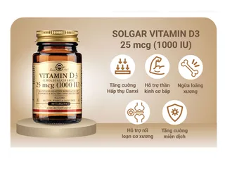 Viên uống Solgar Vitamin D3 1000IU - Hỗ trợ hấp thu canxi và tăng cường miễn dịch, giúp xương răng chắc khỏe - 90 viên nhập khẩu
