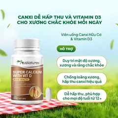 (Hàng nhập khẩu) AusNatures Super Calcium with Vit D Lọ 60 Viên - Canxi Hữu Cơ Kết Hợp Vitamin D3 Hỗ Trợ Xương Chắc Khỏe