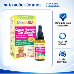 (Hàng nhập khẩu) Siro MediUSA Calcium Magnesium ZinC Vitamin D3 Drops cho trẻ từ 6 tháng tuổi - Chai 30ml