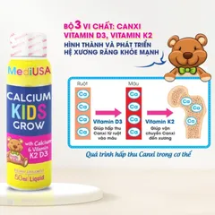 (Hàng nhập khẩu) MediUSA Calcium Kids Grow 50ml x 3 Chai - Hỗ Trợ Bổ Sung Canxi, Phát Triển Xương Răng Cho Trẻ