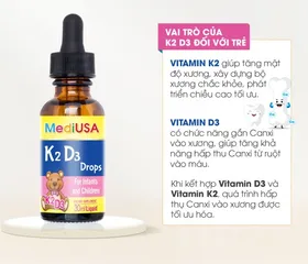 (Hàng nhập khẩu) MediUSA K2 D3 Drops hỗ trợ hấp thu canxi cho bé - Chai 30ml