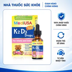 (Hàng nhập khẩu) MediUSA K2 D3 Drops hỗ trợ hấp thu canxi cho bé - Chai 30ml