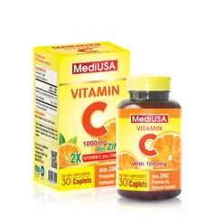 (Hàng nhập khẩu) MediUSA Vitamin C 1000mg + Zinc 30 Viên - Hỗ Trợ Tăng Cường Đề Kháng
