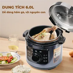 (Hàng nhập khẩu) Nồi Áp Suất Điện Hare HR-PC606 6L Màu Xanh - Công Suất 1000W, Bảng Điều Khiển Tiếng Việt