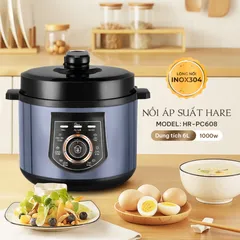 (Hàng nhập khẩu) Nồi Áp Suất Điện Hare HR-PC608 6L Màu Xanh - Lòng Nồi Inox 304 Đúc Liền Khối 3 Lớp