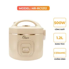 (Hàng nhập khẩu) Nồi Cơm Điện Hare HR-RC1212 1.2L - Công Suất 500W, Lòng Nồi Niêu Chống Dính Ceramic