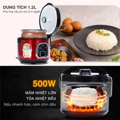(Hàng chính hãng) Nồi Cơm Điện Hare HR-RC1203 1.2L Màu Đỏ Đen - Công Suất 500W