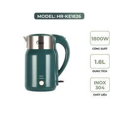 (Hàng chính hãng) Ấm Điện Đun Nước Hare HR-KE1826 1.8L Màu Xanh Lá - Công Suất 1800W