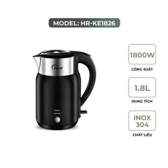 (Hàng chính hãng) Ấm Điện Đun Nước Hare HR-KE1826 1.8L Màu Đen - Công Suất 1800W