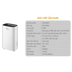 (Hàng chính hãng) Máy Hút Ẩm Hare HR-DF2027 - Công Suất 270W - 20L/ngày