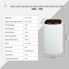 Máy giặt 3.5kg kèm sấy khô thế hệ mới Moaz BéBé MB – 119