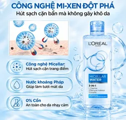 (Hàng nhập khẩu) Nước tẩy trang L'Oréal Micellar Water Refreshing cho da hỗn hợp và da dầu chai 400ml