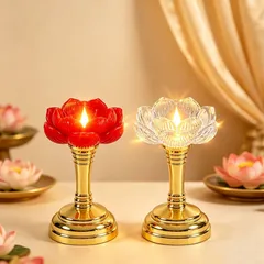 Bộ 2 Đèn Thờ Hoa Sen Điện Tử LED Tặng Pin AAA - Nến Hoa Sen Không Khói Trang Trí Bàn Thờ Phật Gia Tiên