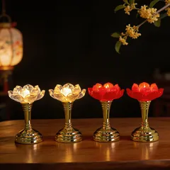 Bộ 2 Đèn Thờ Hoa Sen Điện Tử LED Tặng Pin AAA - Nến Hoa Sen Không Khói Trang Trí Bàn Thờ Phật Gia Tiên