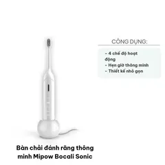 Bàn chải đánh răng điện thông minh Mipow Bocali Sonic - Thiết kế thời trang, 4 chế độ làm sạch, đầu chải mềm mại, chống nước IPX7