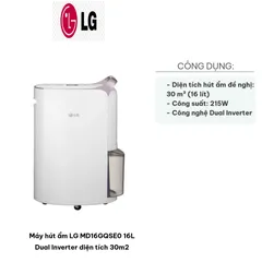 Máy Hút Ẩm LG MD16GQSE0 16L Dual Inverter - Hiệu Suất 215W, Phù Hợp Diện Tích 30m2, Loại Bỏ Vi Khuẩn, Tiết Kiệm Điện