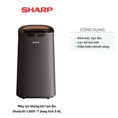 Máy Lọc Không Khí Tạo Ẩm Sharp KI-L80V-T 3.6L - Công Nghệ Plasmacluster, Điều Khiển Qua App, Khử Mùi Hiệu Quả