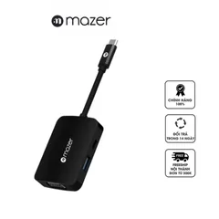 Hub Chuyển Đổi Mazer USB-C 4in1 M-UC2MULTI4040-BK - 4 Cổng Kết Nối HDMI 4K, VGA, USB-A, Sạc - Thiết Bị Mở Rộng Cho Laptop, PC, Android