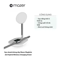 Sạc nhanh không dây Mazer MagSafe 2in1 - Đế sạc Hybrid cho iPhone 12 trở lên, Apple Watch, AirPods - Công suất 15W, Đẳng cấp hiện đại