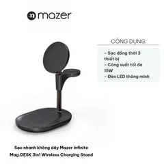 Sạc Nhanh Không Dây Mazer Infinite Mag.DESK 3in1 - Đế Sạc Chuyên Dụng Cho iPhone 12+, Apple Watch, AirPods