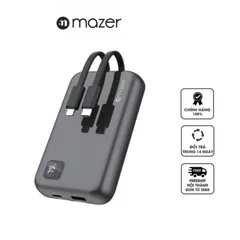 Sạc Dự Phòng Mazer SuperMINI-Pocket Power.Link Trio 10.000mAh - Pin Nhỏ Gọn Tích Hợp Cáp Lightning & USB-C, Sạc Nhanh 22W