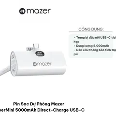 Pin Sạc Dự Phòng Mazer SuperMini 5000mAh USB-C - Sạc Nhanh 20W, Thiết Kế Nhỏ Gọn, Phù Hợp Với Thiết Bị Apple, Đen Trắng