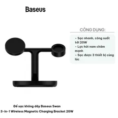 Đế sạc không dây Baseus Swan 3-in-1 20W - Sạc nhanh cho iPhone, AirPods, Apple Watch - Thiết kế từ tính tiện lợi