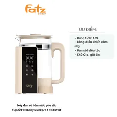 Máy Đun Nước Pha Sữa Điện Tử Fatzbaby Quickpro 1 FB3511BT - Chức Năng Hẹn Giờ 24 Giờ, Dung Tích 1.2L, Tiết Kiệm Thời Gian, Công Nghệ Hiện Đại
