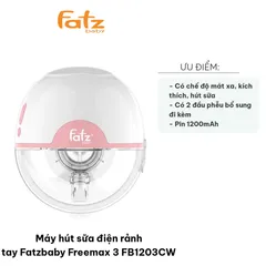 Máy Hút Sữa Điện Fatzbaby Freemax 3 FB1203CW - Thiết Kế Nhỏ Gọn, Tích Hợp 3 Chế Độ, Dễ Dàng Sử Dụng, Quà Tặng Thực Dụng Cho Mẹ Bỉm Sữa