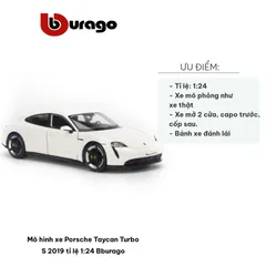 Mô Hình Xe Porsche Taycan Turbo S 2019 Tỉ Lệ 1:24 Bburago - Mô Phỏng Chi Tiết, Trưng Bày Nội Thất Hoàn Hảo