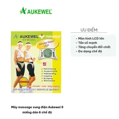 Máy massage xung điện Aukewel - 8 miếng dán, 6 chế độ, hỗ trợ thư giãn cơ bắp, cải thiện sức khỏe và lưu thông máu