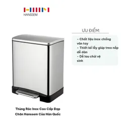Thùng Rác Inox Cao Cấp Đạp Chân Hanssem 20L - Chống Vân Tay, Thiết Kế Thông Minh, Dễ Vệ Sinh, Phong Cách Hiện Đại Hàn Quốc
