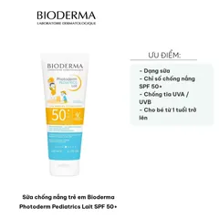 Sữa Chống Nắng Trẻ Em Bioderma Photoderm Pediatrics Lait SPF 50+ - Bảo Vệ Da Mỏng Manh, Không Gây Nhờn, 200ml