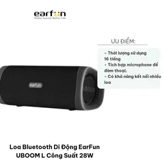 Loa Bluetooth Di Động EarFun UBOOM L 28W - Âm Thanh 360 Độ, Chống Nước IP67, Thời Gian Sử Dụng 16 Giờ, Micro Đàm Thoại Thông Minh