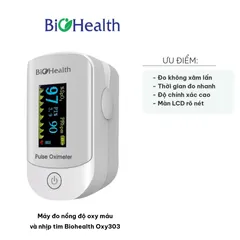 Máy Đo Nồng Độ Oxy Máu & Nhịp Tim Biohealth Oxy303 - Thiết Bị Chăm Sóc Sức Khỏe Chính Xác, Đơn Giản, Không Gây Đau