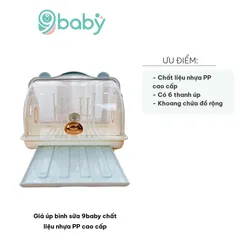 Giá Úp Bình Sữa 9baby Chất Liệu Nhựa PP Cao Cấp - Hỗ Trợ Mẹ Phơi Khô Bình Sữa, Dụng Cụ Bé, Nắp Hình Gấu Tiện Lợi