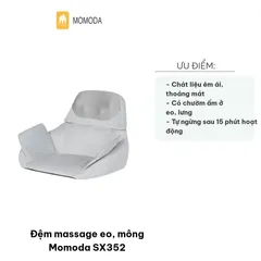 Đệm Massage Eo Mông Momoda SX352 Cao Cấp - Giảm Đau Lưng, Thư Giãn Với 4 Đầu Massage 3D Chất Liệu Thoáng Khí, Màu Xám