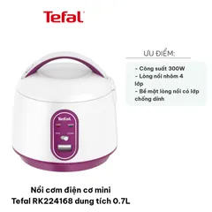 Nồi Cơm Điện Cơ Mini Tefal RK224168 0.7L - Nấu Cơm Nhanh, Giữ Ấm Tự Động, Phù Hợp Cho 1-2 Người Dùng