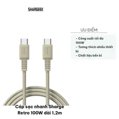 Cáp Sạc Nhanh Sharge Retro 100W Dài 1,2m - Phong Cách Cổ Điển Cho USB-C và Lightning, Thời Trang và Bền Bỉ