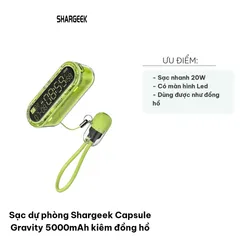 Sạc Dự Phòng Shargeek Capsule Gravity 5000mAh USB-C Kiêm Đồng Hồ LED Đa Năng - Sạc Nhanh 20W, Thiết Kế Trong Suốt, Hàng Chính Hãng
